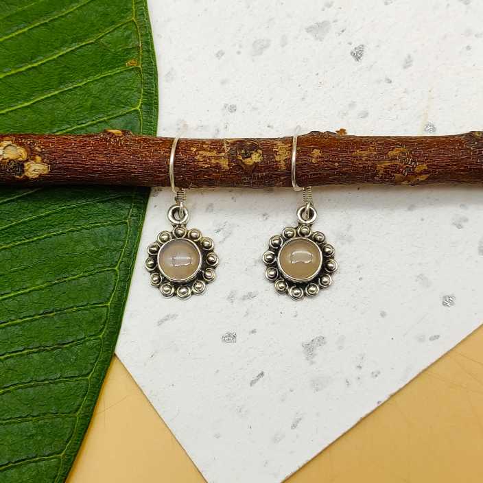 925 Sterling Silver Rose Quartz Designer Hook Earrings