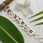 Fine Handmade Rhodonite And Garnet Bracelet in 925 Sterling Silver Elegant Gemstone Jewelry