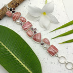 Fine Handmade Rhodonite And Garnet Bracelet in 925 Sterling Silver Elegant Gemstone Jewelry