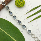Handmade 925 Sterling Silver Blue Topaz Bracelet Oval & Pear Shape Gemstone Bracelet
