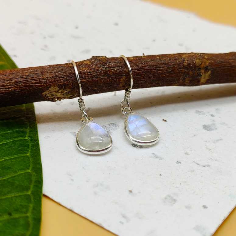 Handmade Natural Moonstone Gemstone Earrings in 925 Sterling Silver