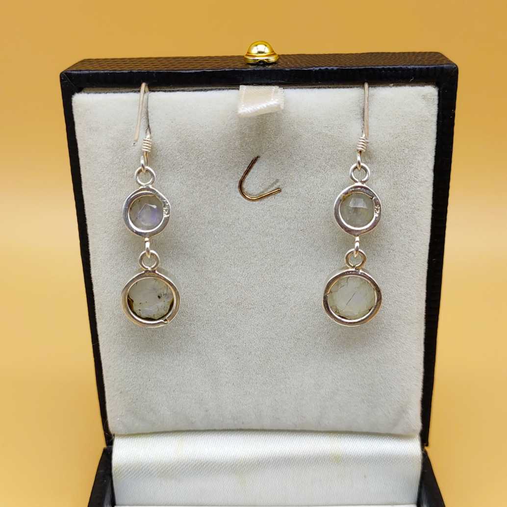 Handmade Natural Moonstone Dangler Gemstone Earrings 925 Silver