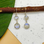 Handmade Natural Moonstone Dangler Gemstone Earrings 925 Silver