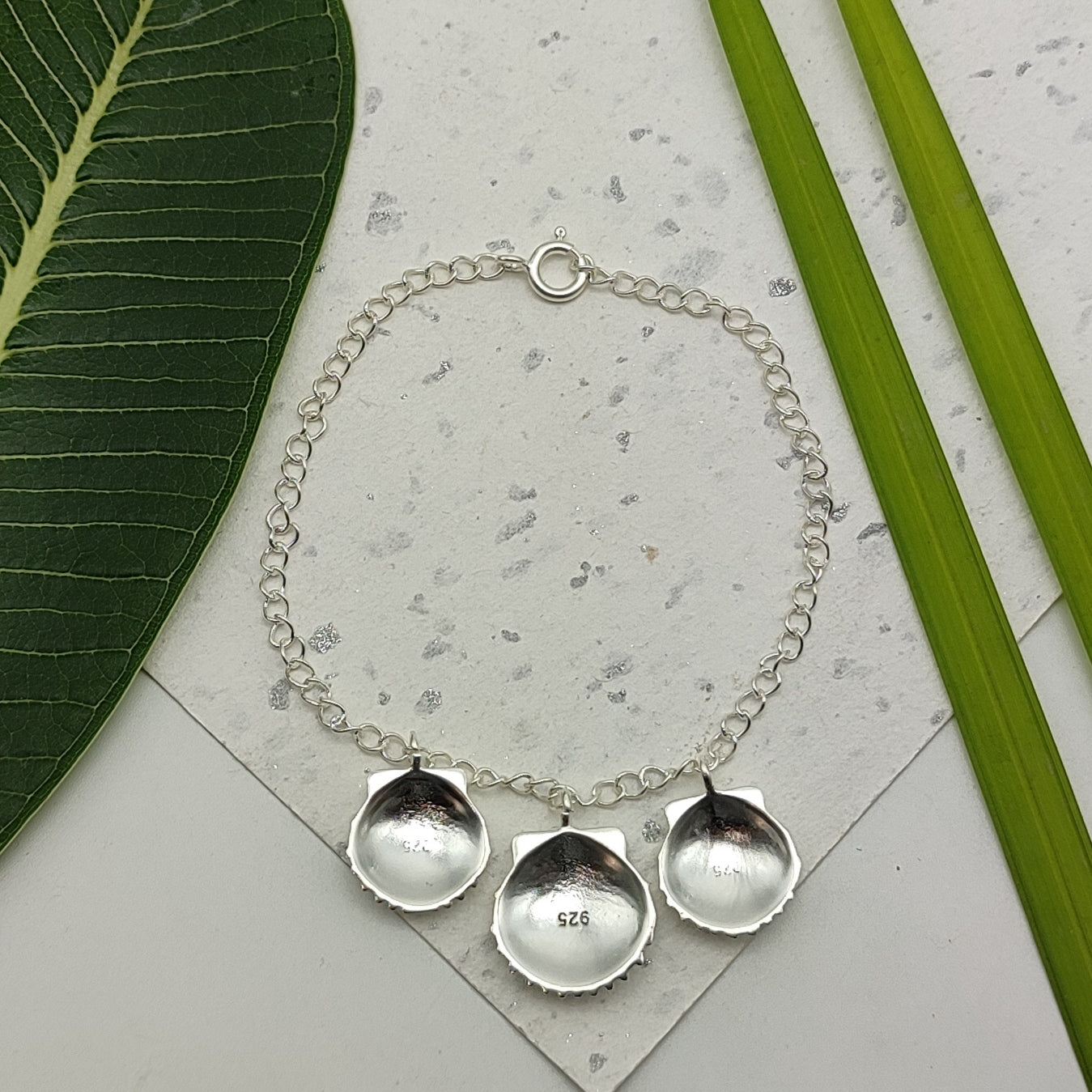 Sterling Silver 925 Seashell Bracelet Handmade Minimal Beach Jewelry