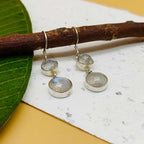 Handmade Natural Moonstone Dangler Gemstone Earrings 925 Silver