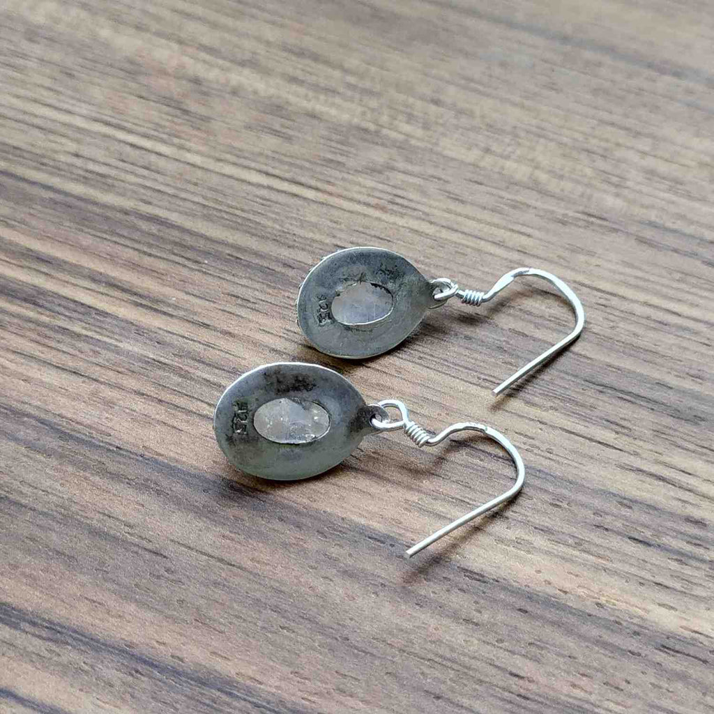 Rainbow Moonstone 925 Sterling Silver Oval Gemstone Earrings