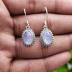 Rainbow Moonstone 925 Sterling Silver Oval Gemstone Earrings