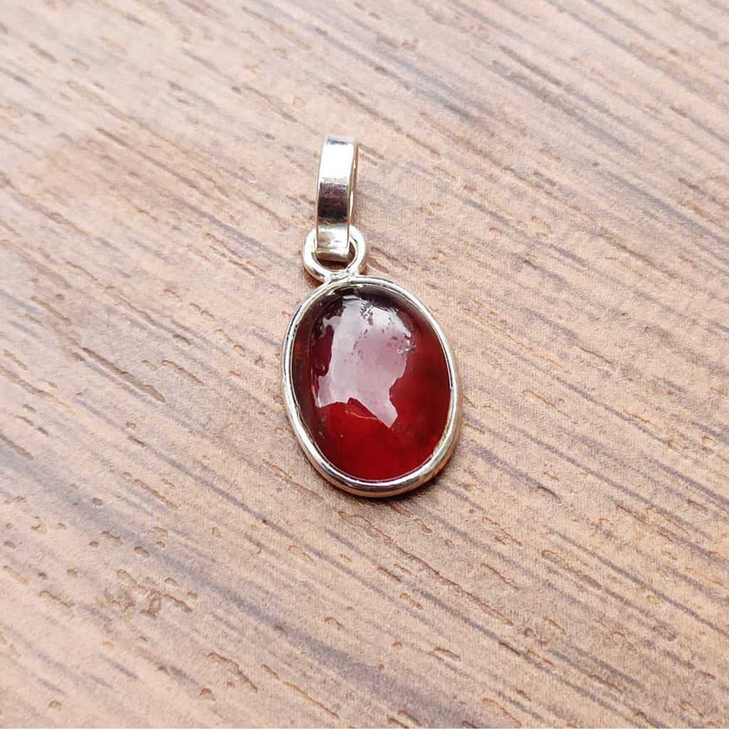 Thin Bezel Hessonite Garnet 925 Silver Pendant Handmade Gift