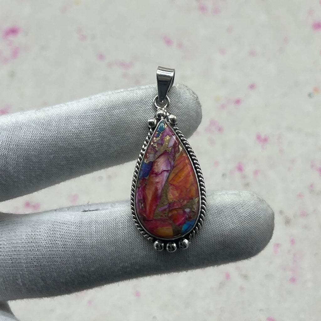 Spiny Oyster Turquoise 925 Sterling Silver Pendant – Handmade Boho Pendant
