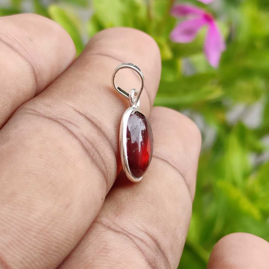 Thin Bezel Hessonite Garnet 925 Silver Pendant Handmade Gift