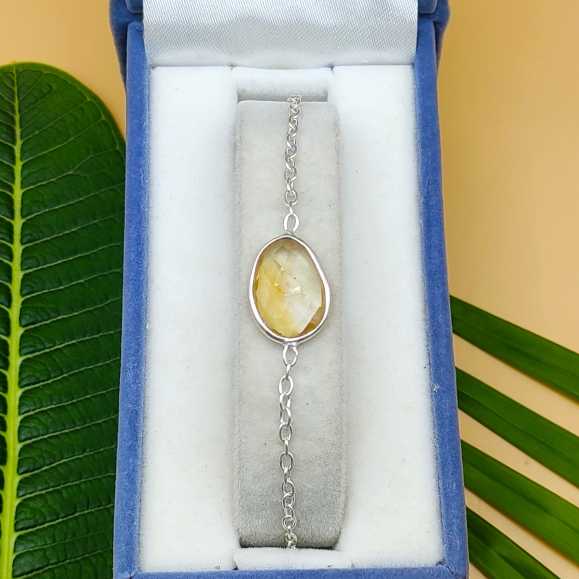 Minimal Fine Single Stone Oval Shape Citrine Bracelet