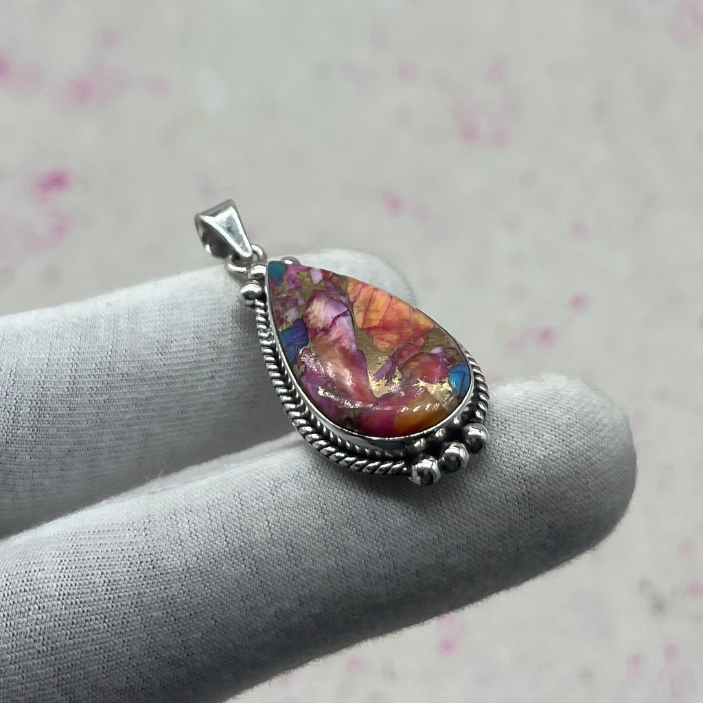 Spiny Oyster Turquoise 925 Sterling Silver Pendant – Handmade Boho Pendant