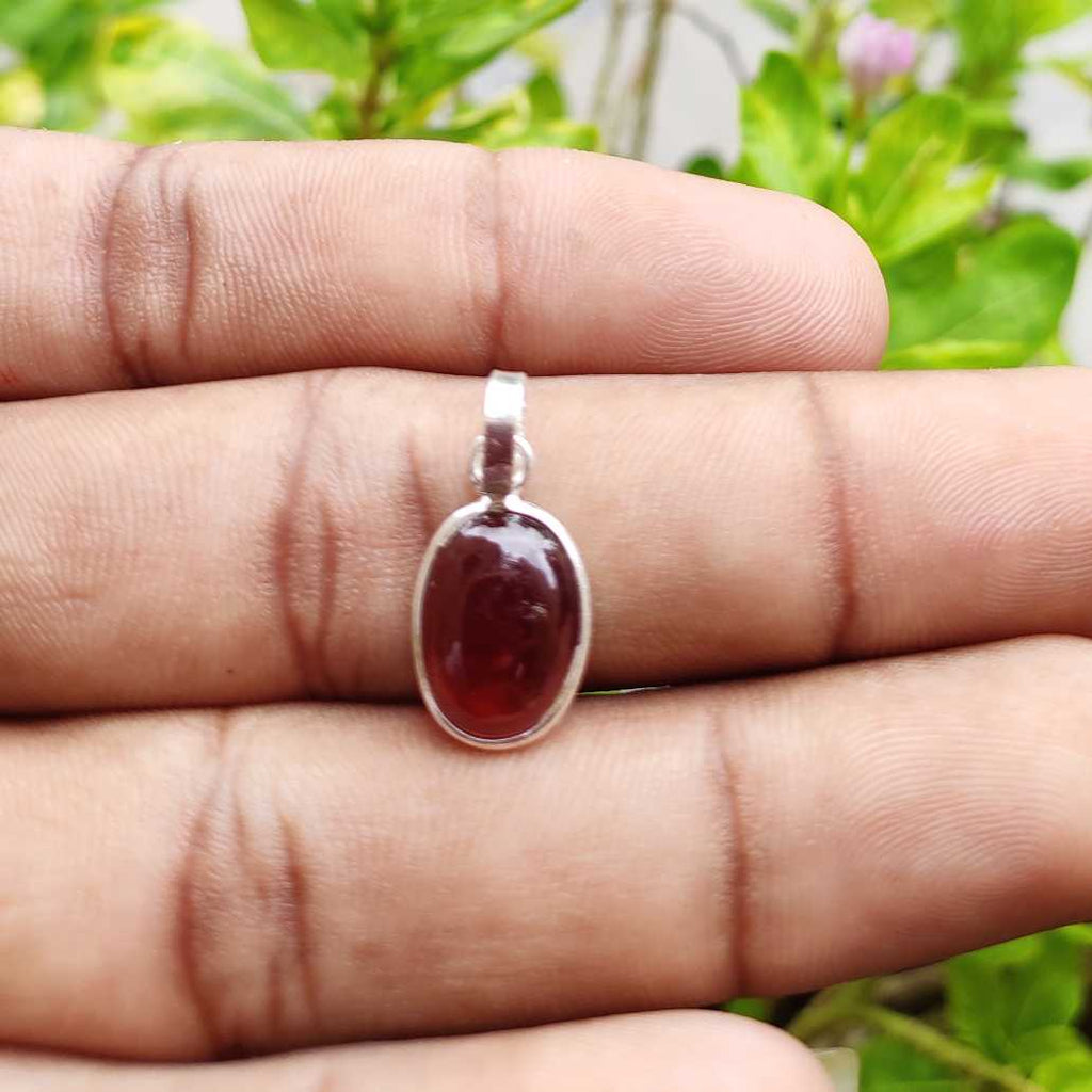 Thin Bezel Hessonite Garnet 925 Silver Pendant Handmade Gift
