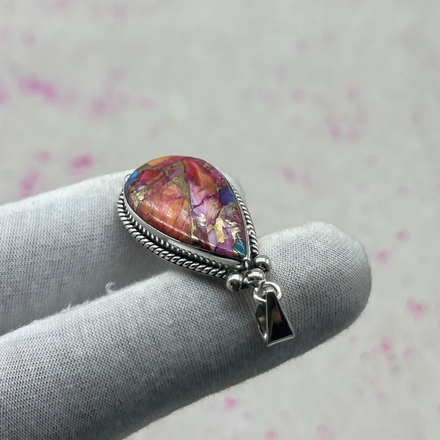 Spiny Oyster Turquoise 925 Sterling Silver Pendant – Handmade Boho Pendant