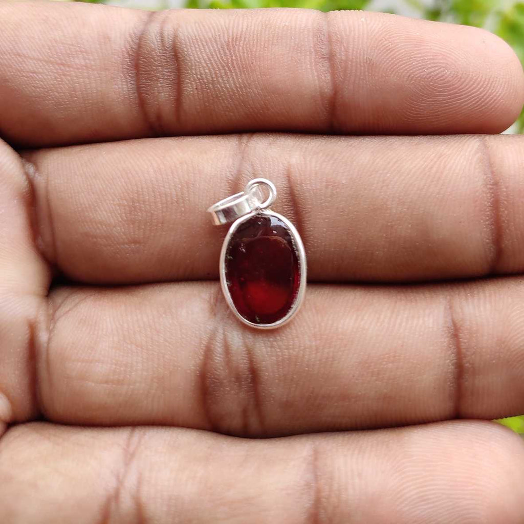 Thin Bezel Hessonite Garnet 925 Silver Pendant Handmade Gift