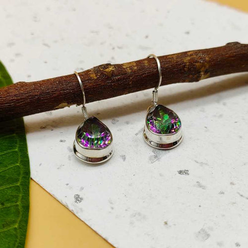 925 Sterling Silver Mystic Topaz Drop Shape Designer Hook Earrings