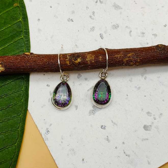 925 Sterling Silver Mystic Topaz Drop Shape Designer Hook Earrings