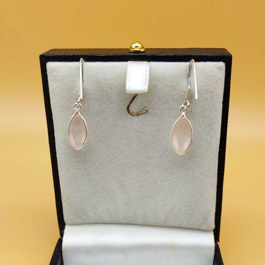 Minimalistic Rose Quartz Earrings In 925 Solid Sterling Silver