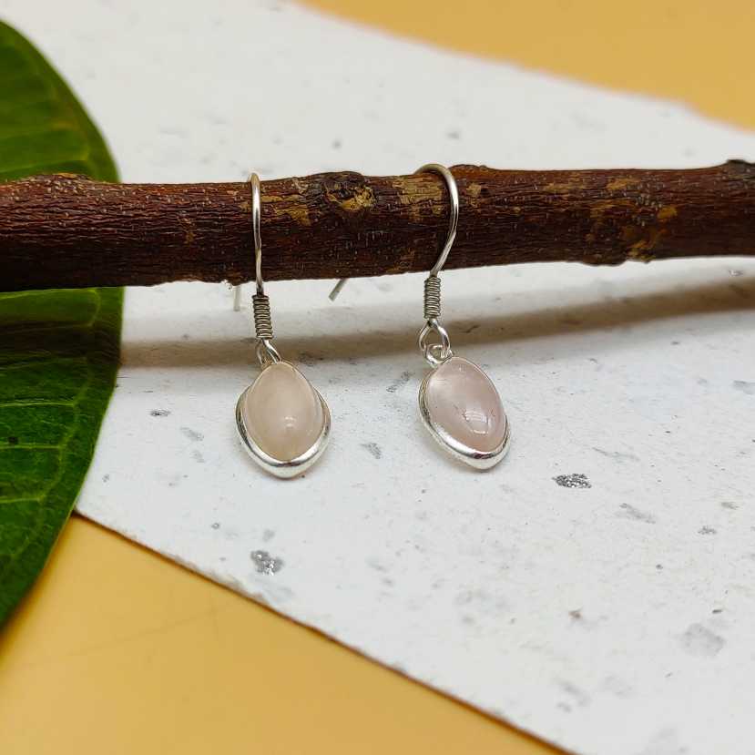 Minimalistic Rose Quartz Earrings In 925 Solid Sterling Silver