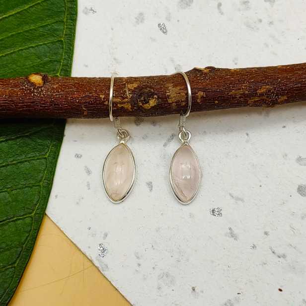 Minimalistic Rose Quartz Earrings In 925 Solid Sterling Silver