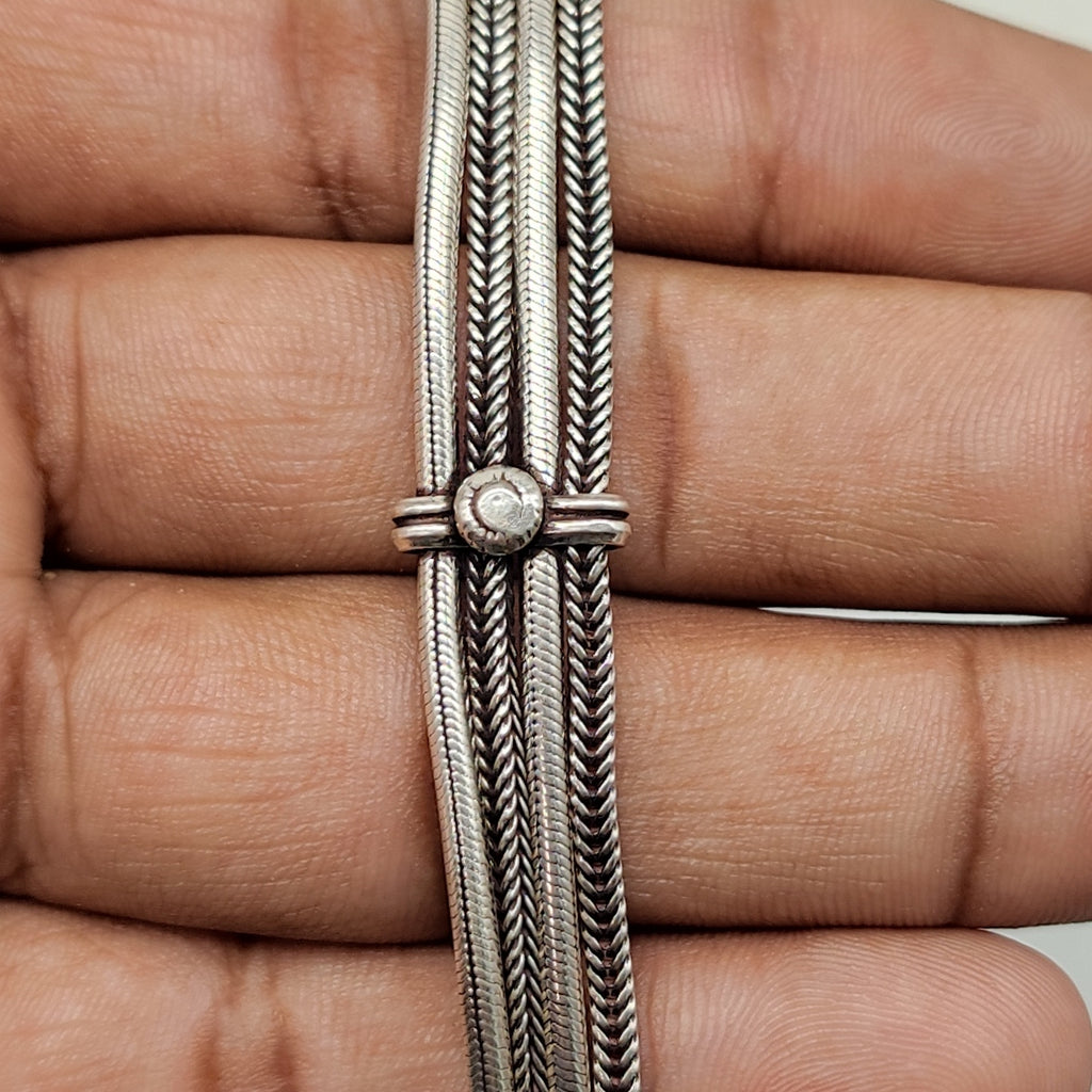 Artisan Crafted Sterling Silver Multi Line Design Handmade Bracelet