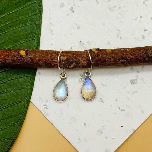 Handmade Natural Moonstone Dangler Gemstone Earrings 925 Silver