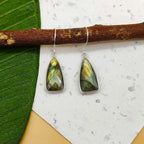 Handmade Natural Labradorite Dangler Gemstone Earrings 925 Silver