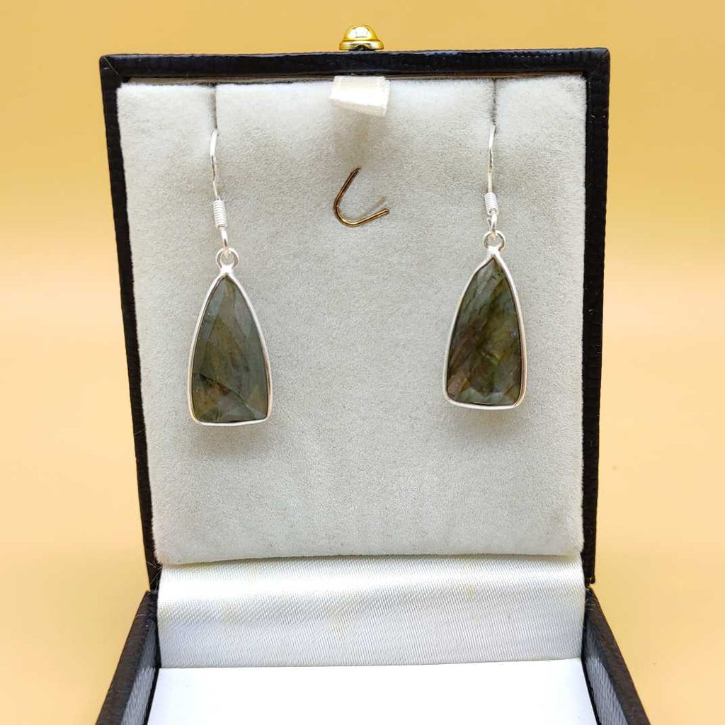 Handmade Natural Labradorite Dangler Gemstone Earrings 925 Silver