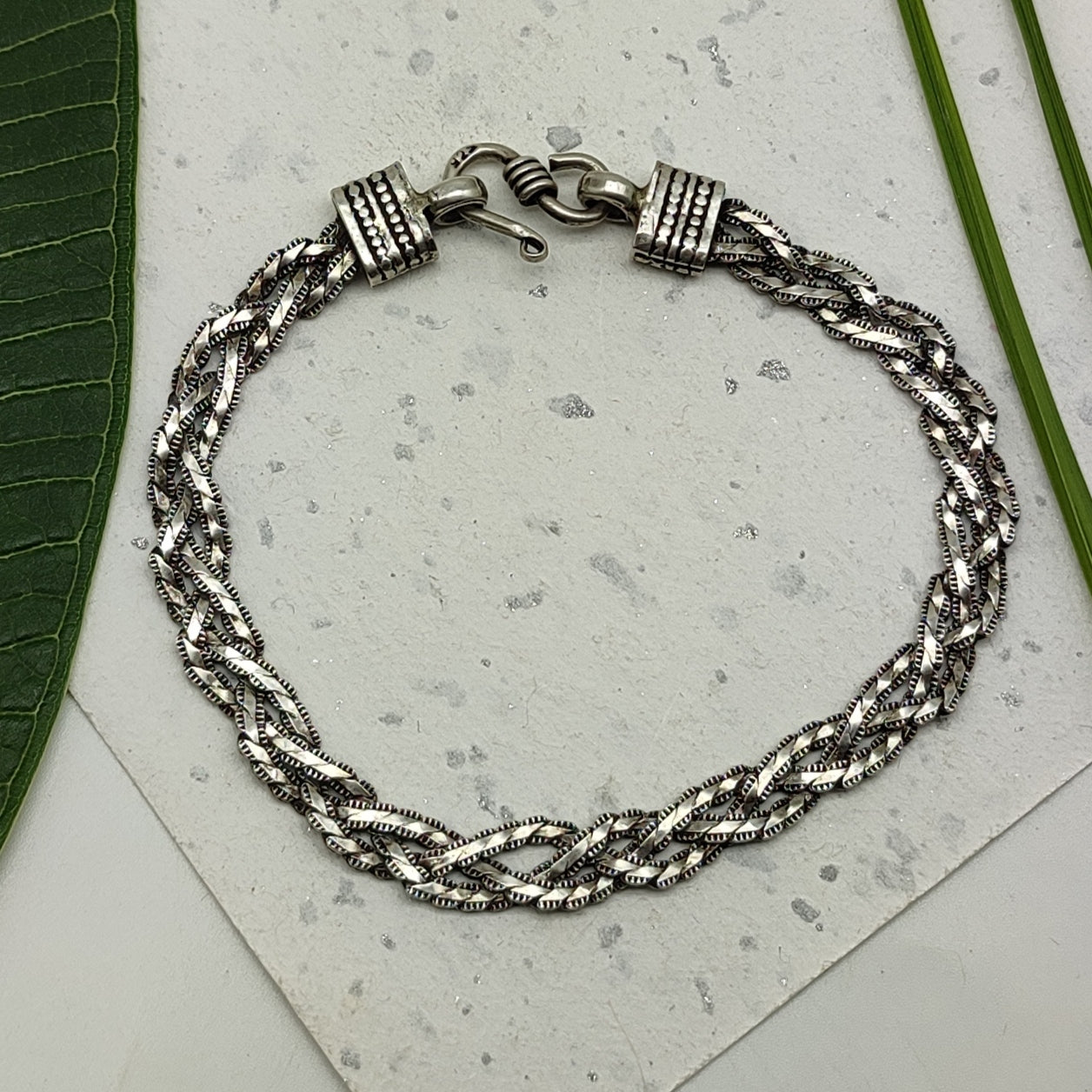 Handmade 925 Sterling Silver Layered Chain Bracelet Fine Artisan Jewelry
