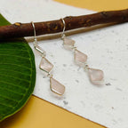 Minimalistic Rose Quartz Earrings In 925 Solid Sterling Silver