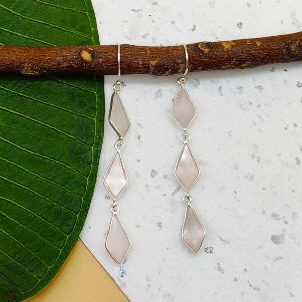 Minimalistic Rose Quartz Earrings In 925 Solid Sterling Silver
