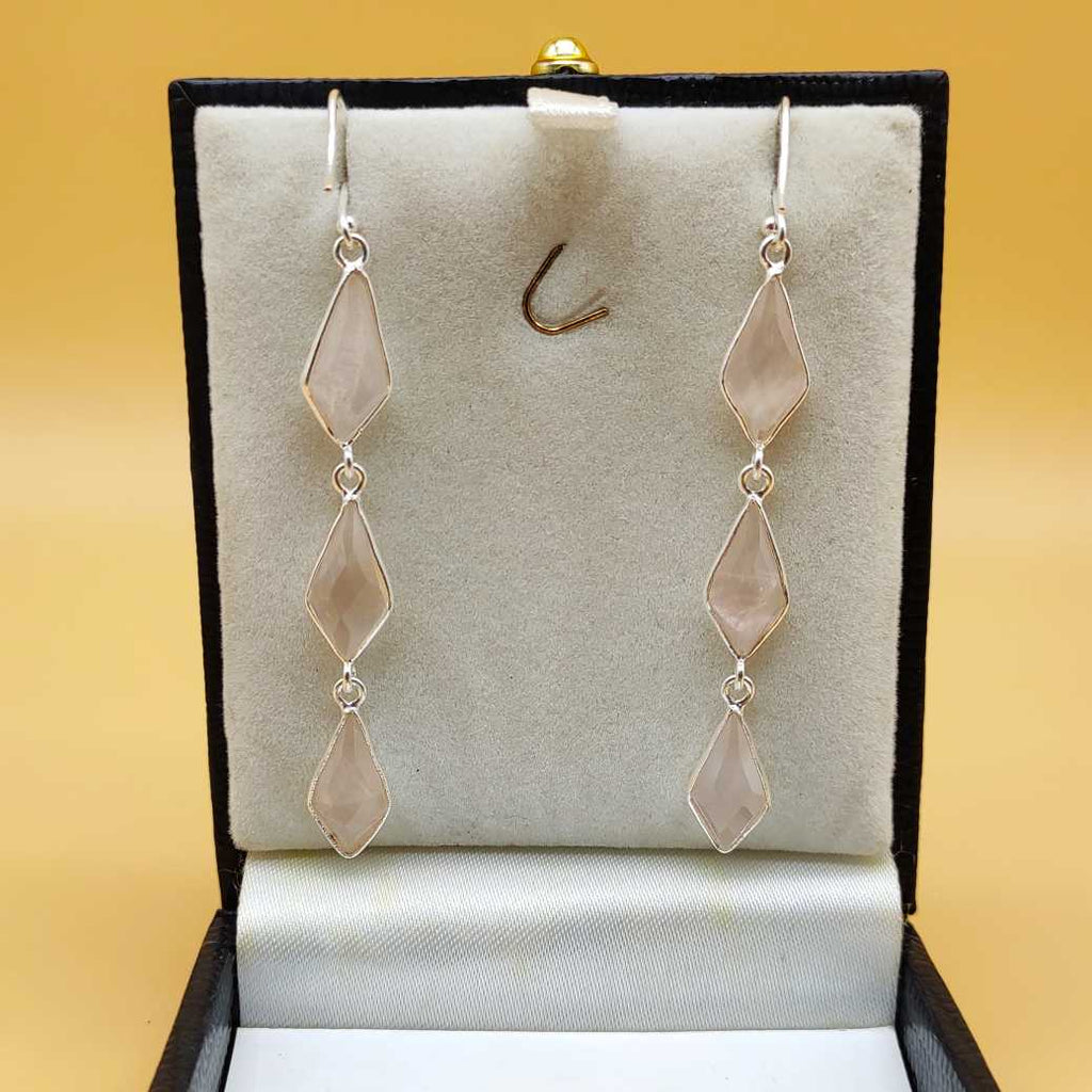 Minimalistic Rose Quartz Earrings In 925 Solid Sterling Silver