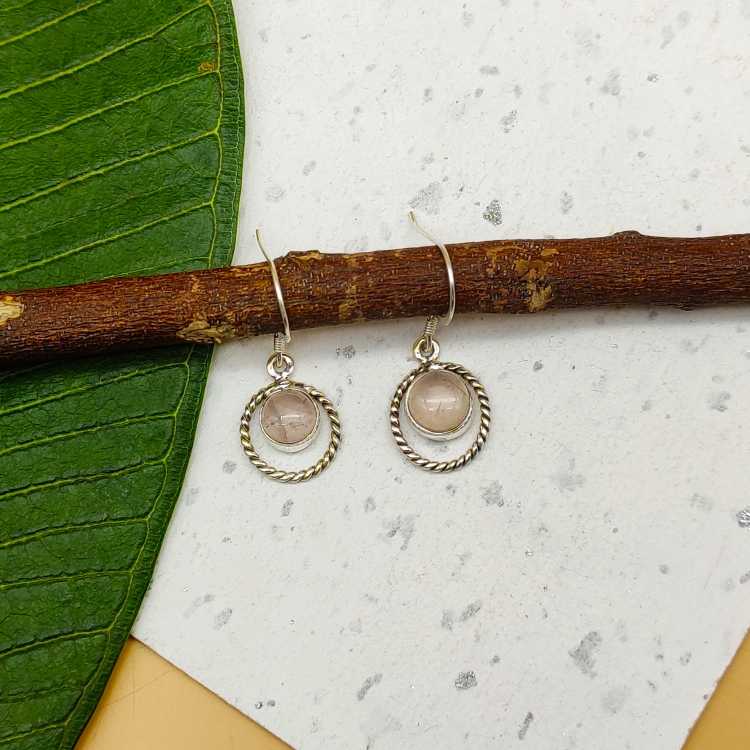 Rose Quartz Cute Twisted Wire Earring In 925 Solid Silver