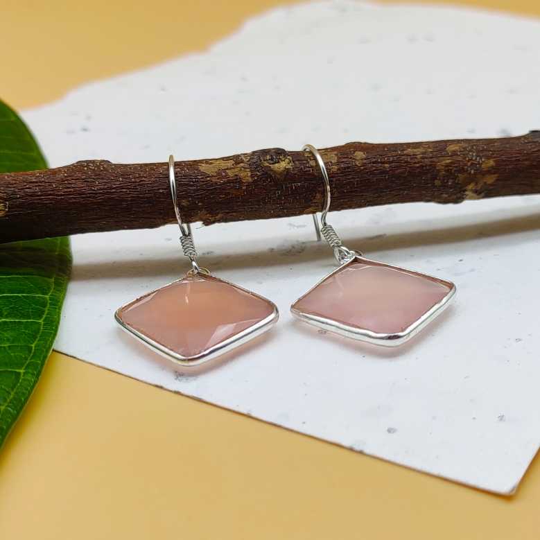 Pink Chalcedony Cushion Shape Gemstone Earring