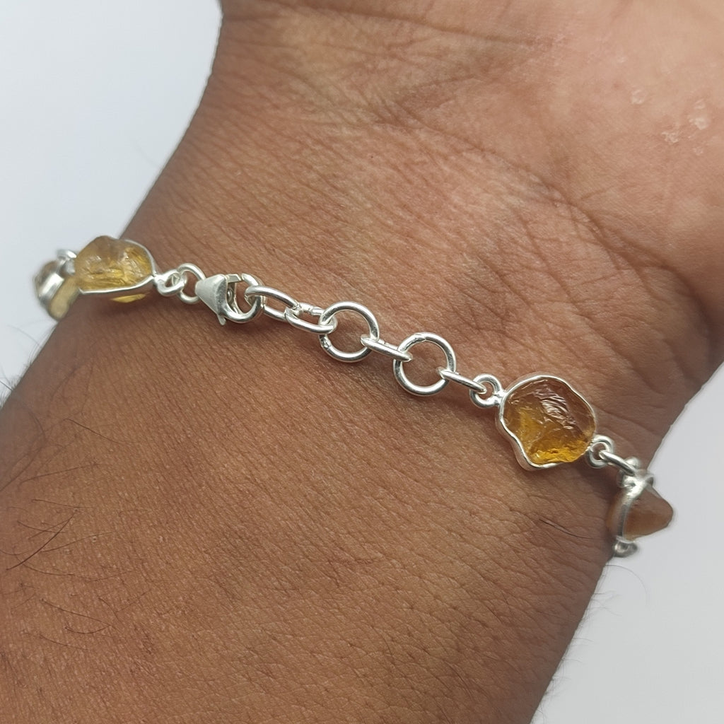 Handmade 925 Sterling Silver Citrine Rough Stone Bracelet Natural Crystal Jewelry