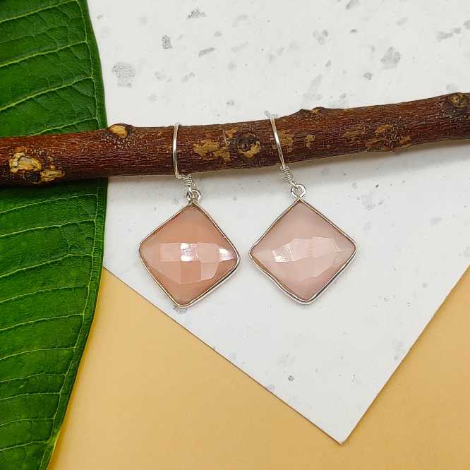 Pink Chalcedony Cushion Shape Gemstone Earring