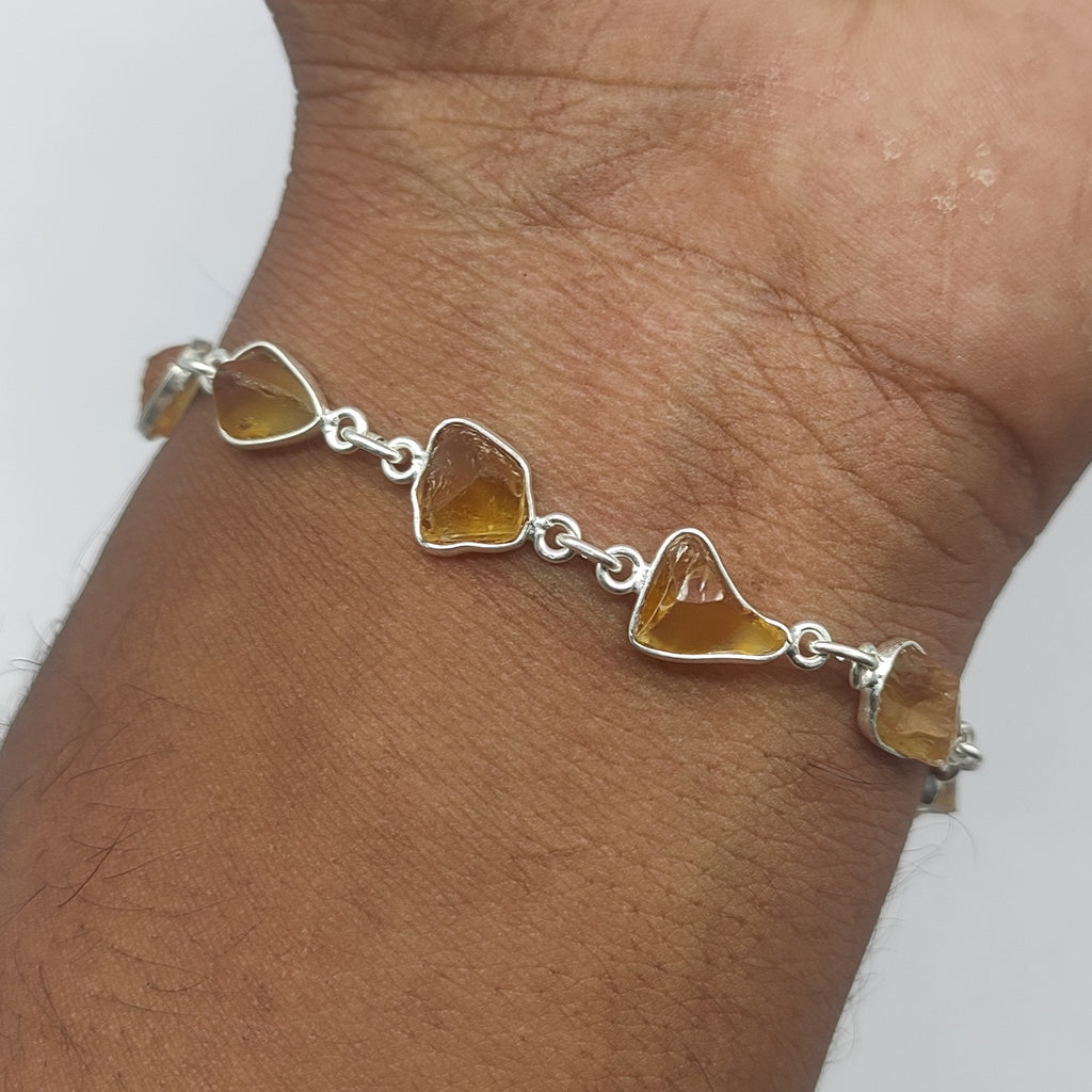 Handmade 925 Sterling Silver Citrine Rough Stone Bracelet Natural Crystal Jewelry