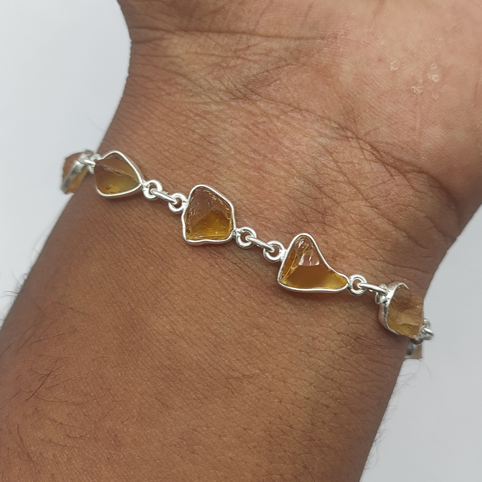 Handmade 925 Sterling Silver Citrine Rough Stone Bracelet Natural Crystal Jewelry