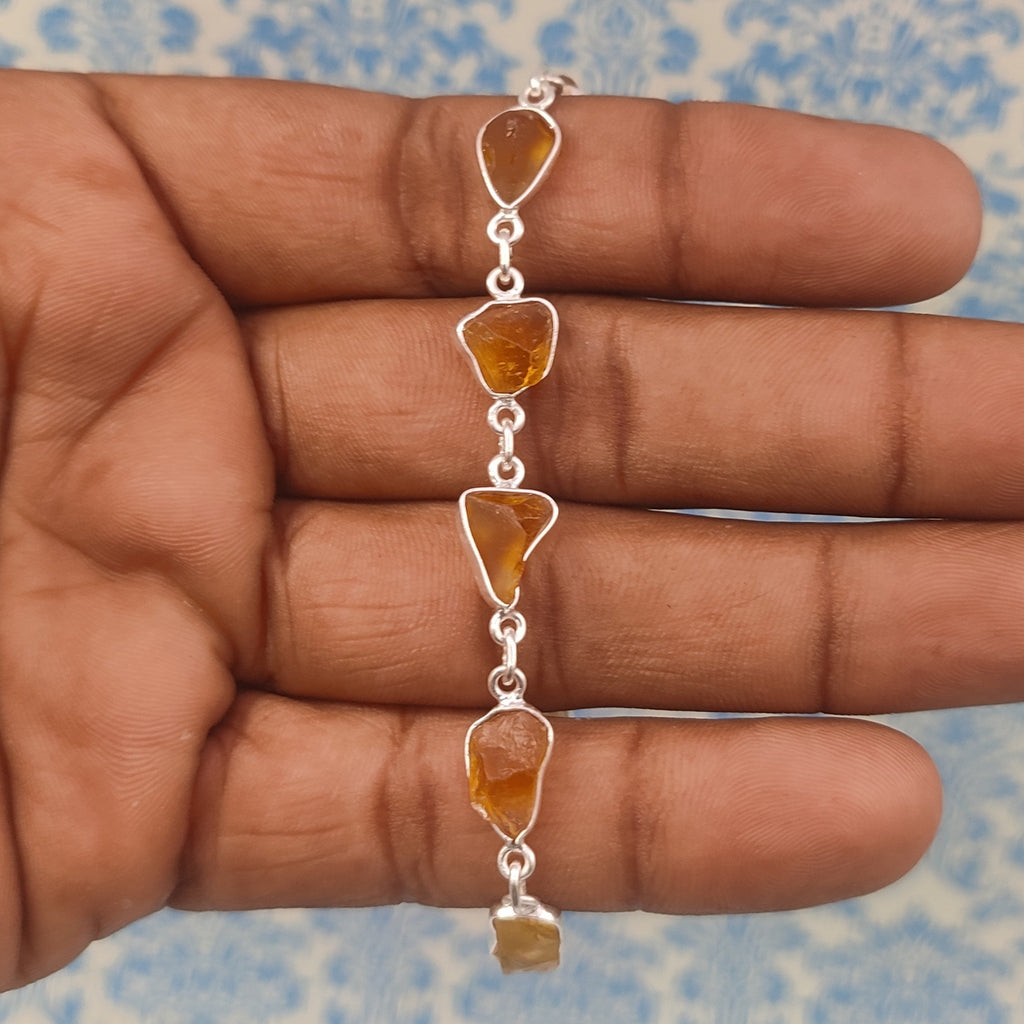 Handmade 925 Sterling Silver Citrine Rough Stone Bracelet Natural Crystal Jewelry