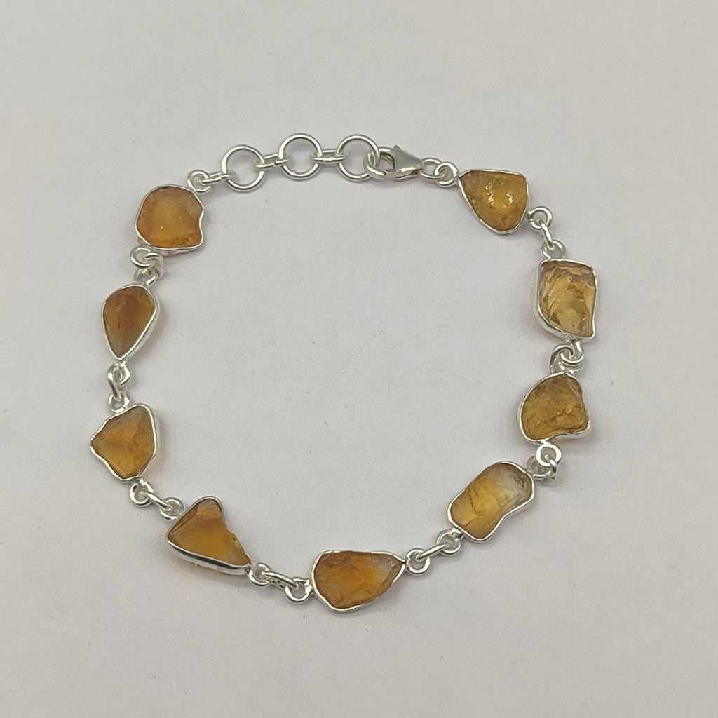 Handmade 925 Sterling Silver Citrine Rough Stone Bracelet Natural Crystal Jewelry