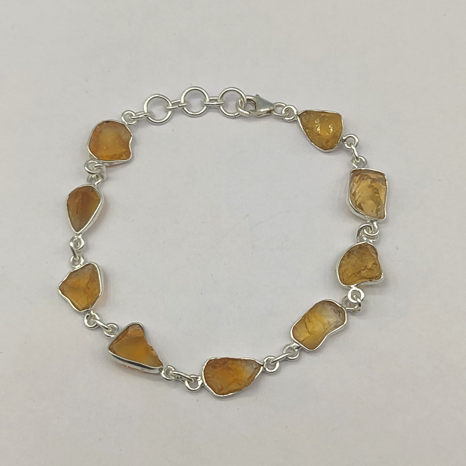 Handmade 925 Sterling Silver Citrine Rough Stone Bracelet Natural Crystal Jewelry
