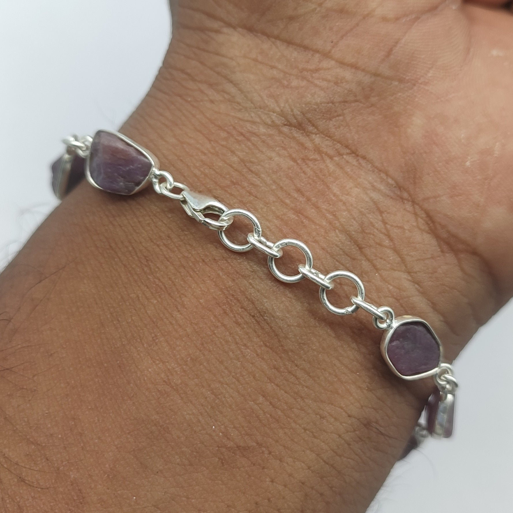 Rough Stone Ruby Bracelet Natural Gemstone 925 Silver