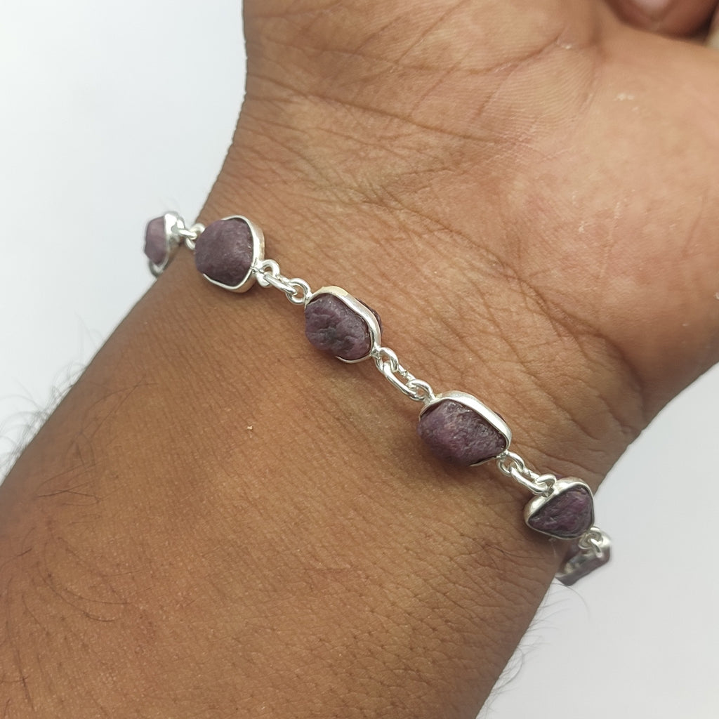 Rough Stone Ruby Bracelet Natural Gemstone 925 Silver