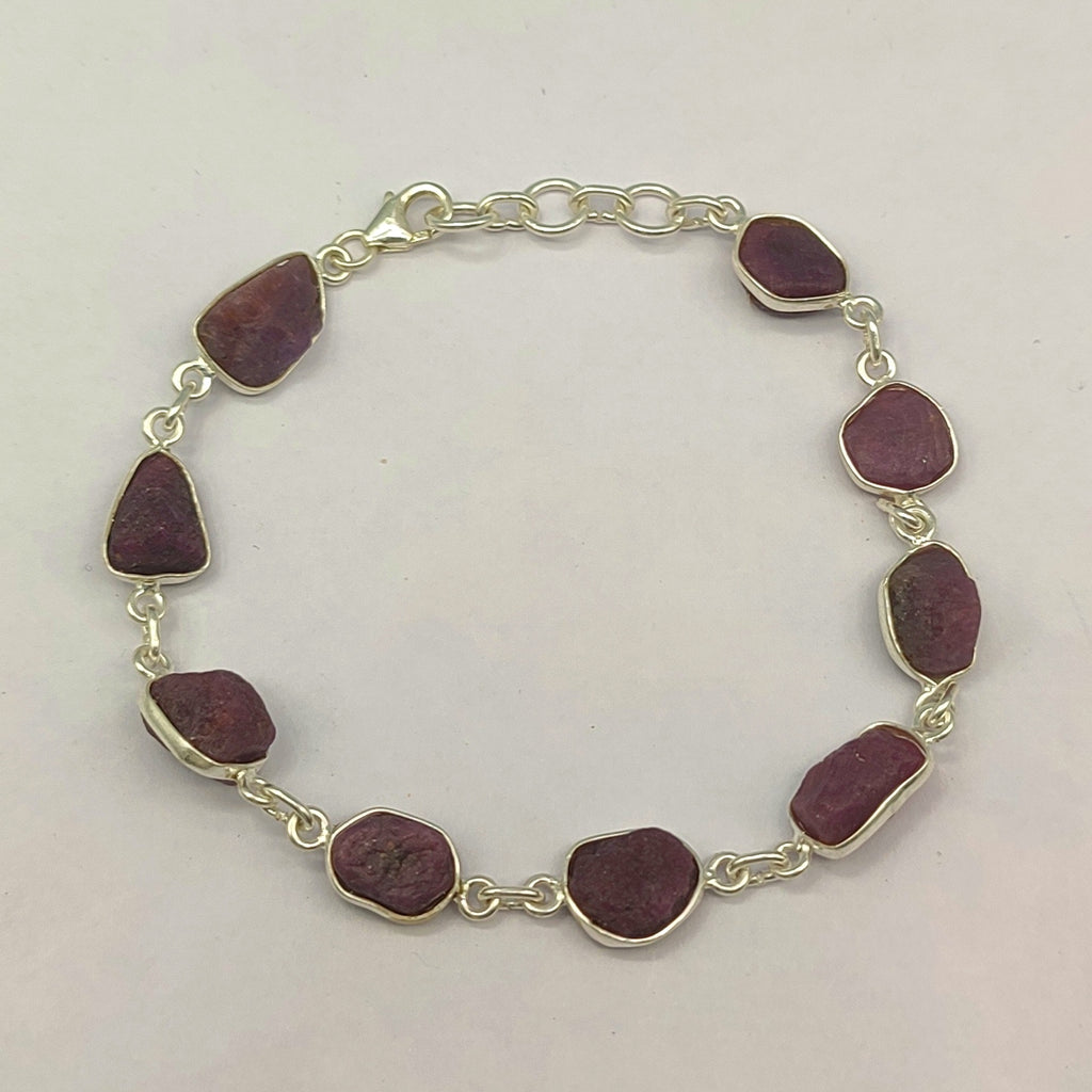 Rough Stone Ruby Bracelet Natural Gemstone 925 Silver