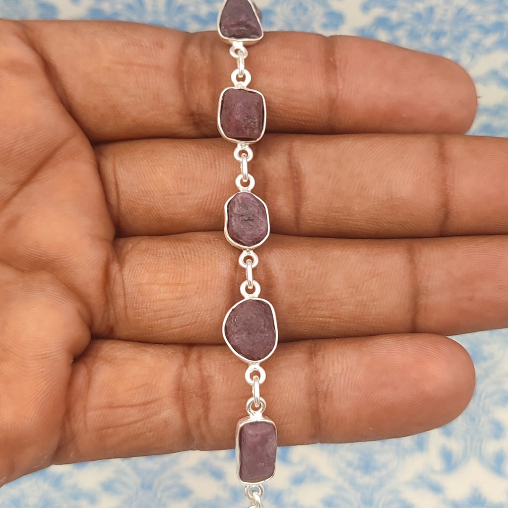 Rough Stone Ruby Bracelet Natural Gemstone 925 Silver