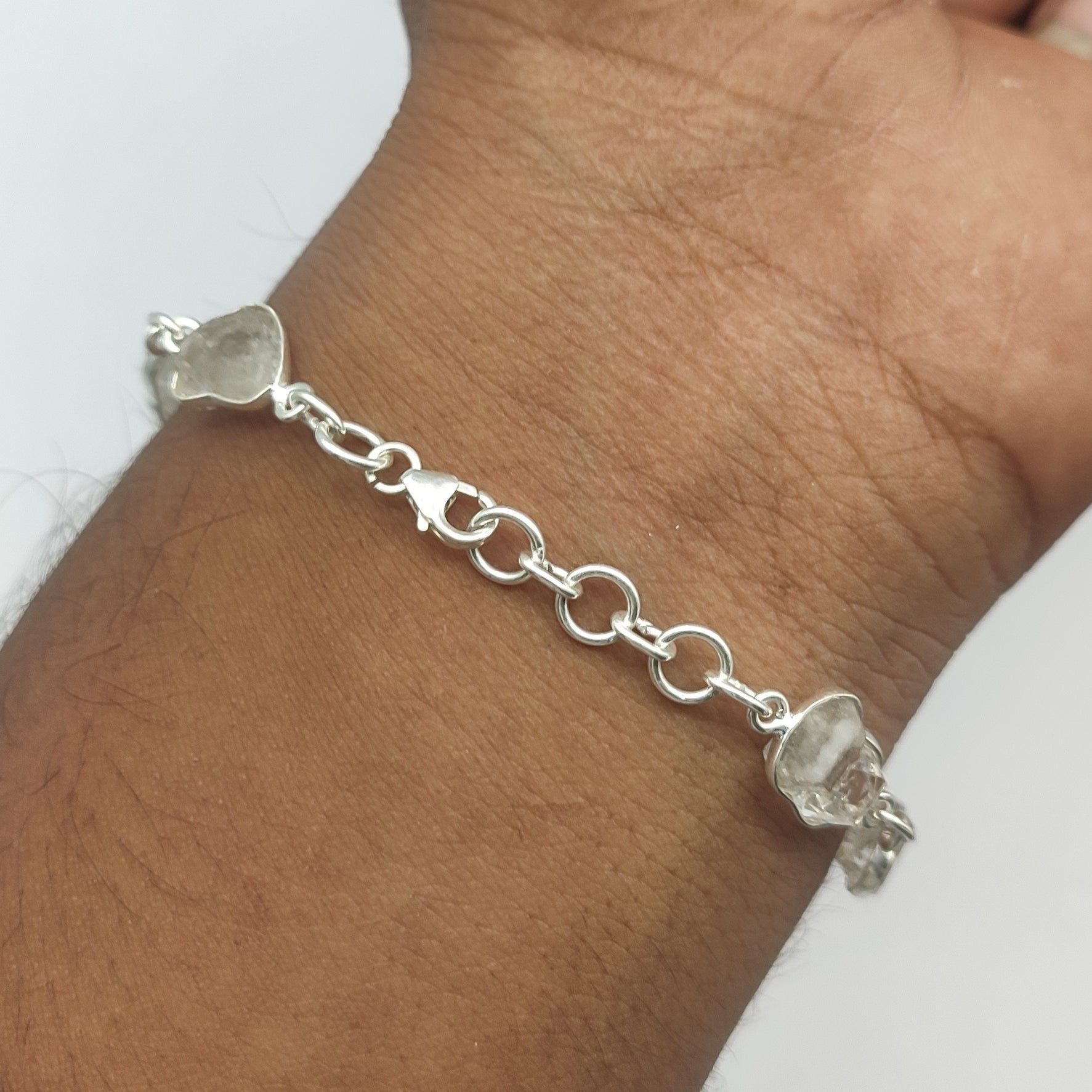 925 Sterling Silver Herkimar Diamond Rough Stone Bracelet