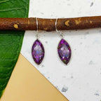 Purple Copper Turquoise Marquise Dangle Earrings in 925 Sterling Silver