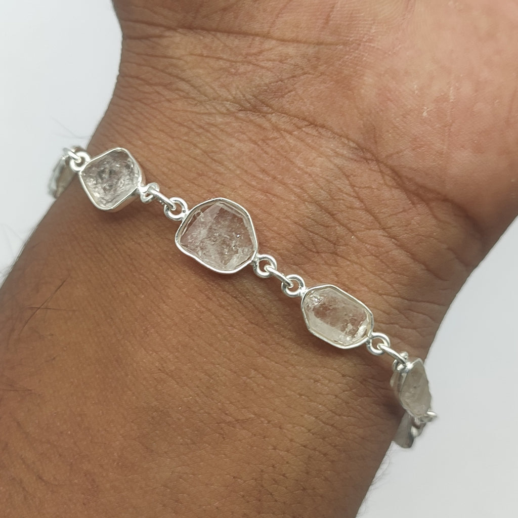 925 Sterling Silver Herkimar Diamond Rough Stone Bracelet