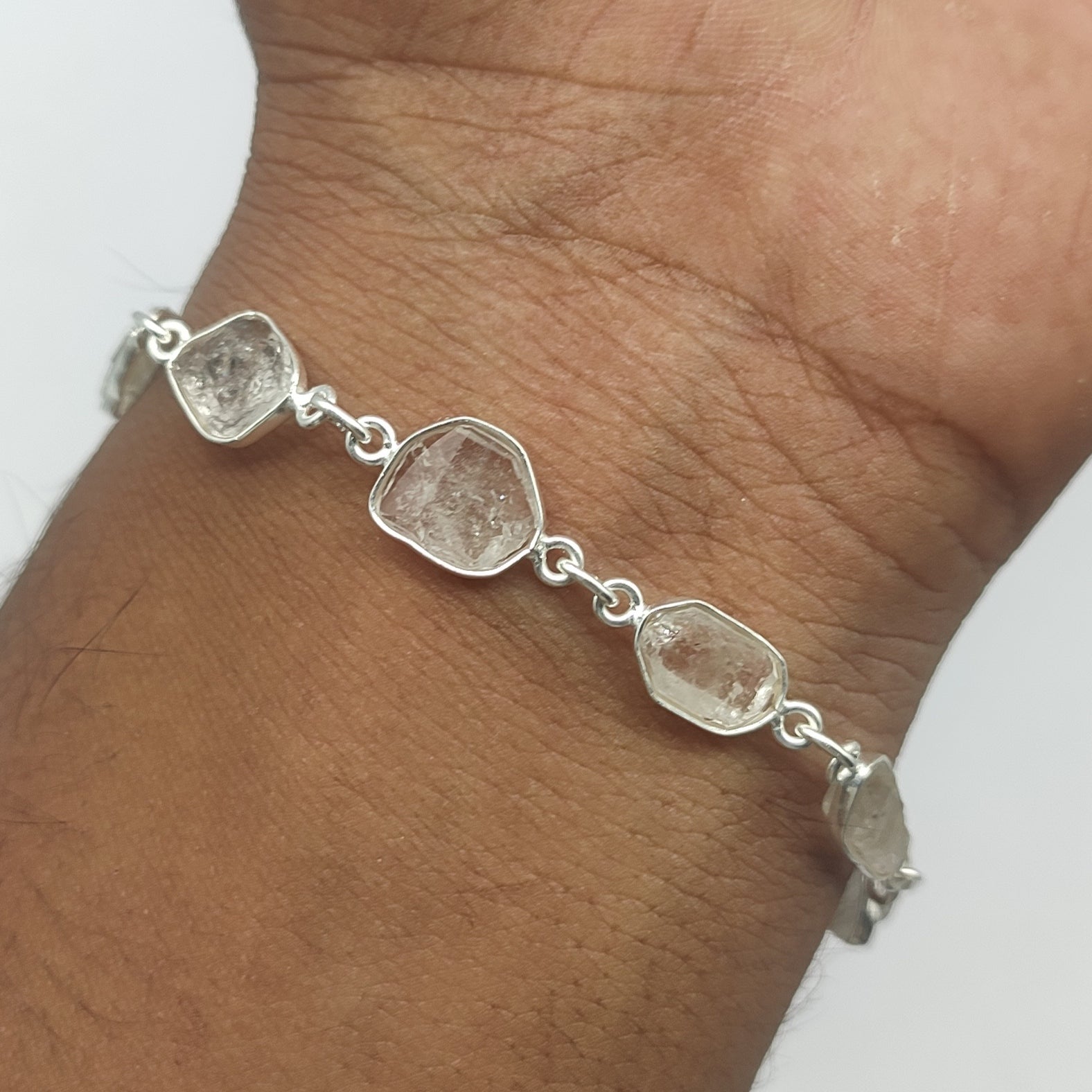 925 Sterling Silver Herkimar Diamond Rough Stone Bracelet
