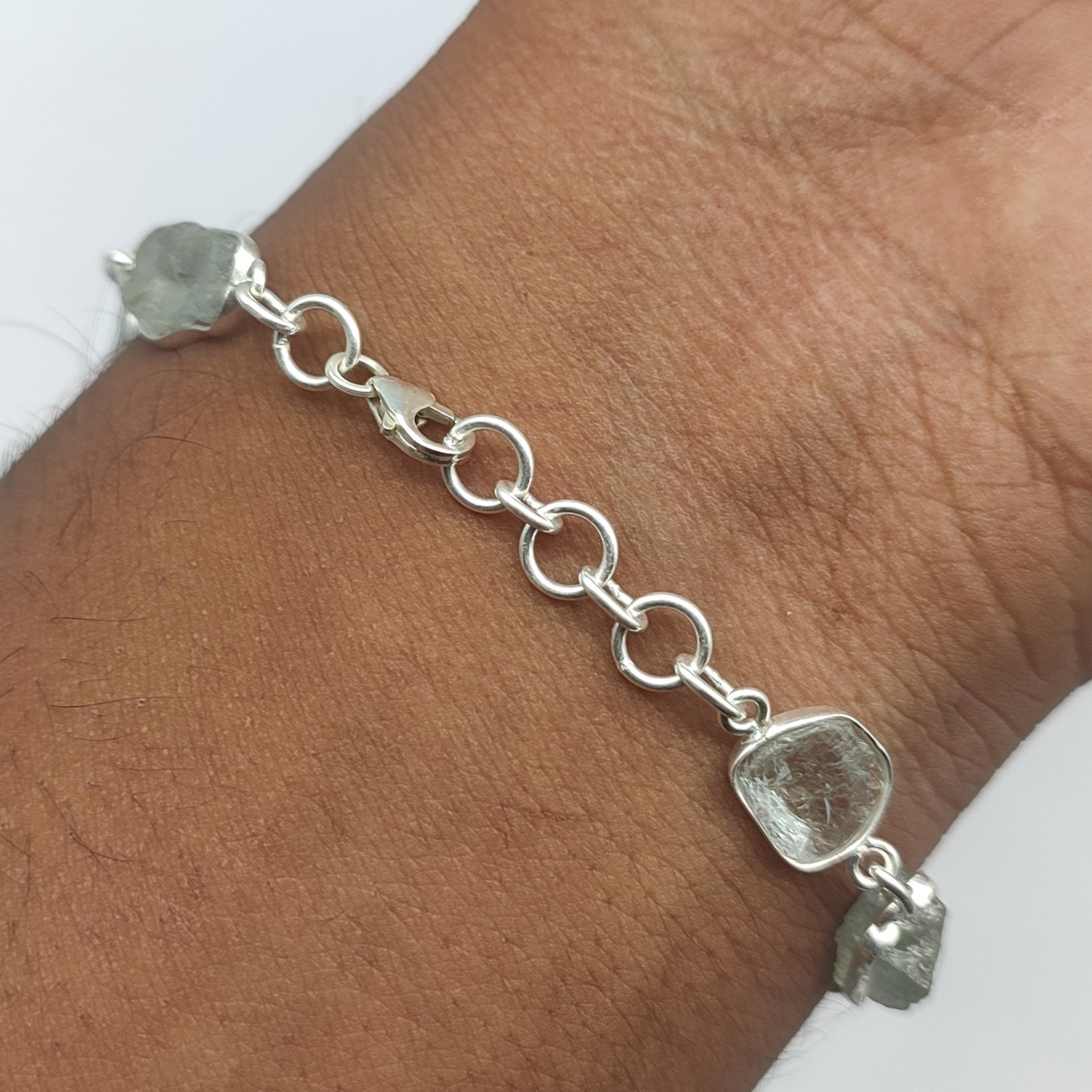 Aquamarine 925 Sterling Silver Rough Stone Bracelet